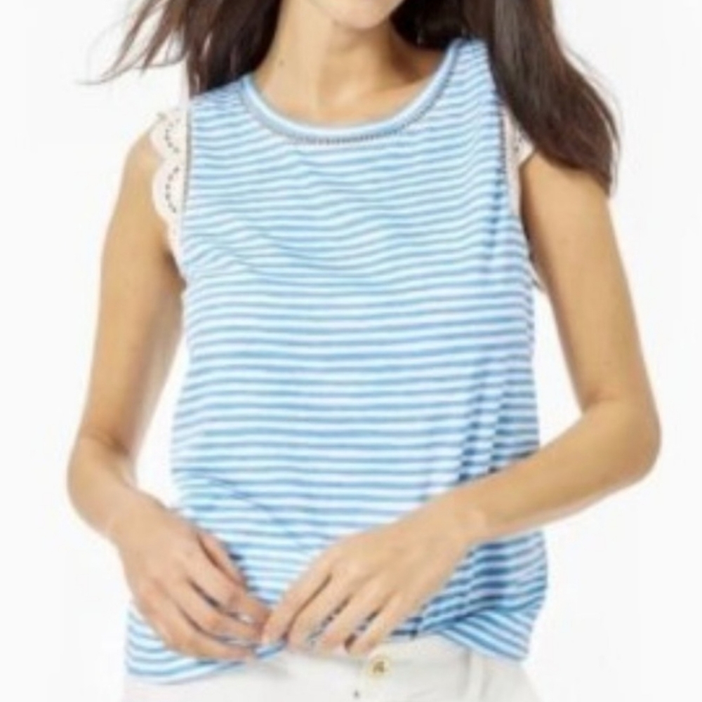 Lilly Pulitzer AGEE TOP IN ZANZIBAR BLUE BEACH HAPPY STRIPE